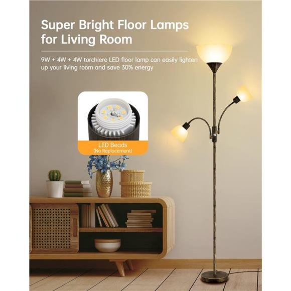 Tree Floor Lamp, Standing Lamp, 9W Torchiere Floor Lamp with Reading Lamps - Picture 2 of 7